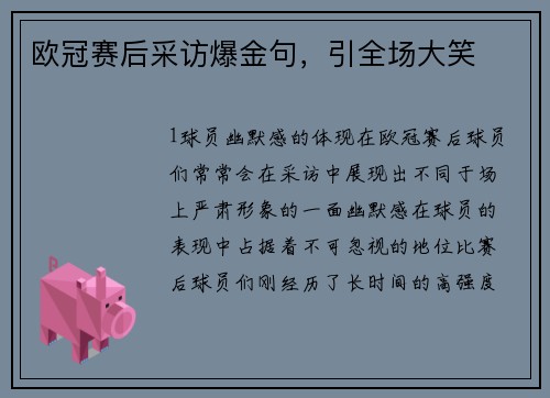 欧冠赛后采访爆金句，引全场大笑