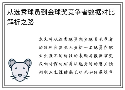 从选秀球员到金球奖竞争者数据对比解析之路